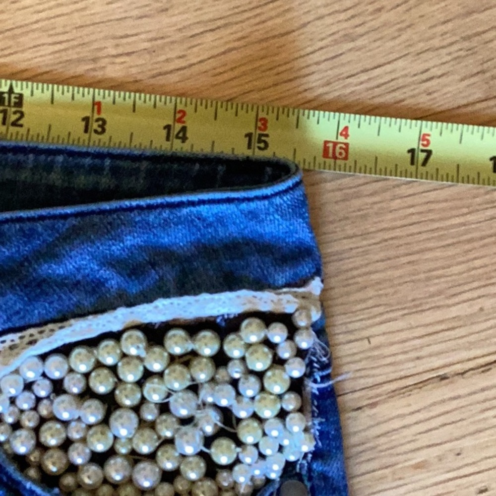 OOAK decorated Giuliano straight leg mid rise medium was size 8. Pearls … - Picture 5 of 10